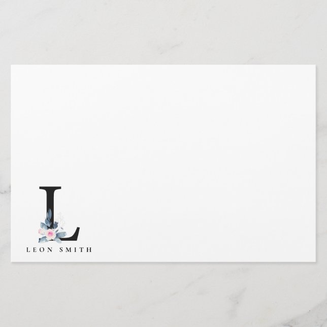SOFT BLUSH BLUE FLORAL ALPHABETS NAME LETTER L STATIONERY (Front)