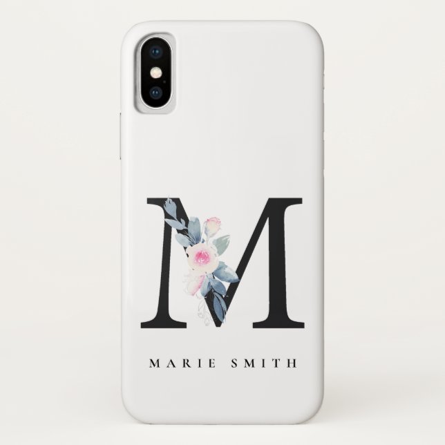 SOFT BLUSH BLUE FLORAL ALPHABETS NAME LETTER M Case-Mate iPhone CASE (Back)