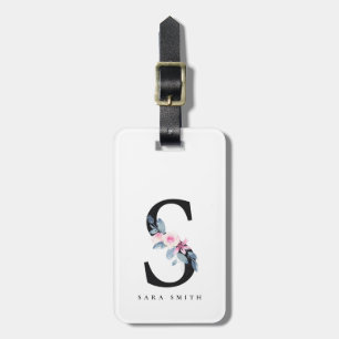 SOFT BLUSH BLUE FLORAL ALPHABETS NAME LETTER S LUGGAGE TAG