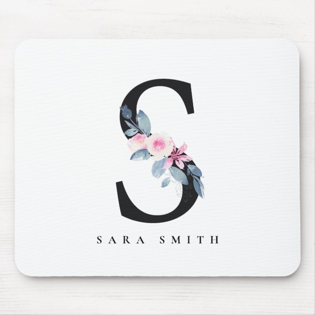 SOFT BLUSH BLUE FLORAL ALPHABETS NAME LETTER S MOUSE MAT (Front)