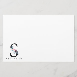 SOFT BLUSH BLUE FLORAL ALPHABETS NAME LETTER S STATIONERY