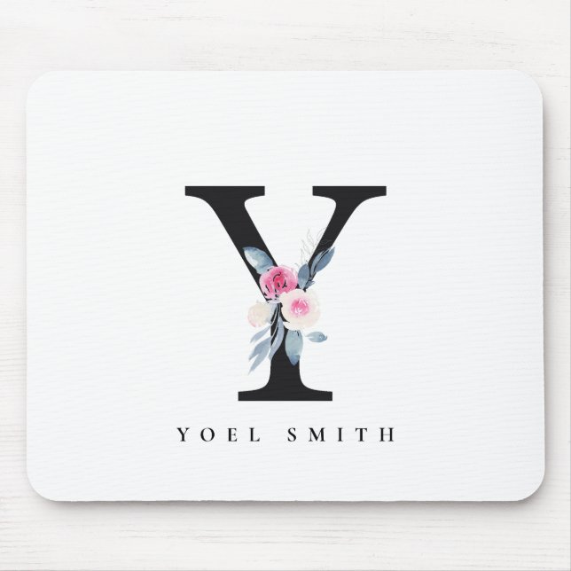 SOFT BLUSH BLUE FLORAL ALPHABETS NAME LETTER Y MOUSE MAT (Front)