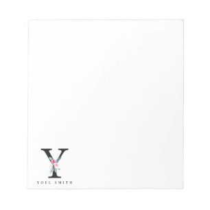 SOFT BLUSH BLUE FLORAL ALPHABETS NAME LETTER Y NOTEPAD