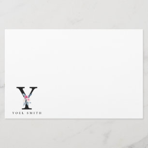 SOFT BLUSH BLUE FLORAL ALPHABETS NAME LETTER Y STATIONERY