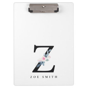SOFT BLUSH BLUE FLORAL ALPHABETS NAME LETTER Z CLIPBOARD
