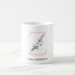 SOFT BLUSH BLUE FLORAL ALPHABETS NAME LETTER Z COFFEE MUG
