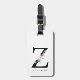 SOFT BLUSH BLUE FLORAL ALPHABETS NAME LETTER Z LUGGAGE TAG