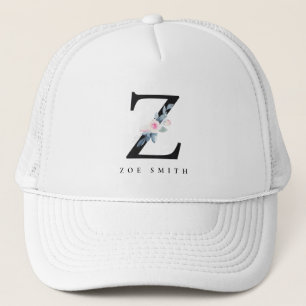 SOFT BLUSH BLUE FLORAL ALPHABETS NAME LETTER Z TRUCKER HAT