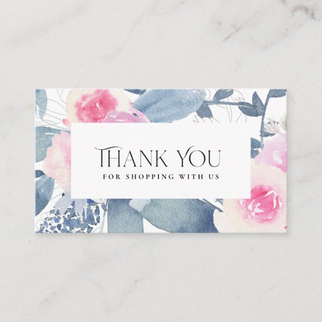 SOFT BLUSH BLUE FLORAL BUSINESS THANK YOU LOGO BUSINESS CARD (Front)
