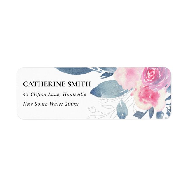 SOFT BLUSH BLUE FLORAL WATERCOLOR  BUNCH ADDRESS (Front)