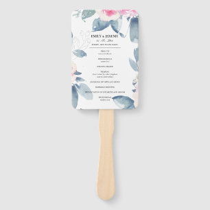 SOFT BLUSH BLUE FLORAL WATERCOLOR WEDDING PROGRAM HAND FAN