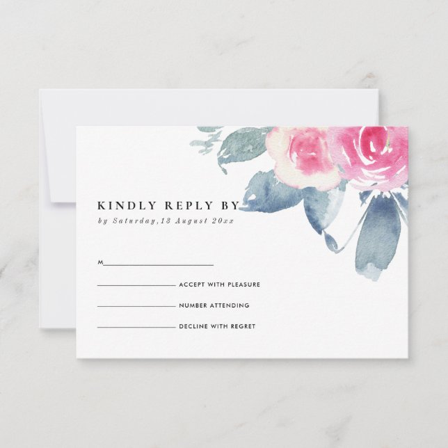 SOFT BLUSH BLUE FLORAL WATERCOLOR WREATH RSVP (Front)