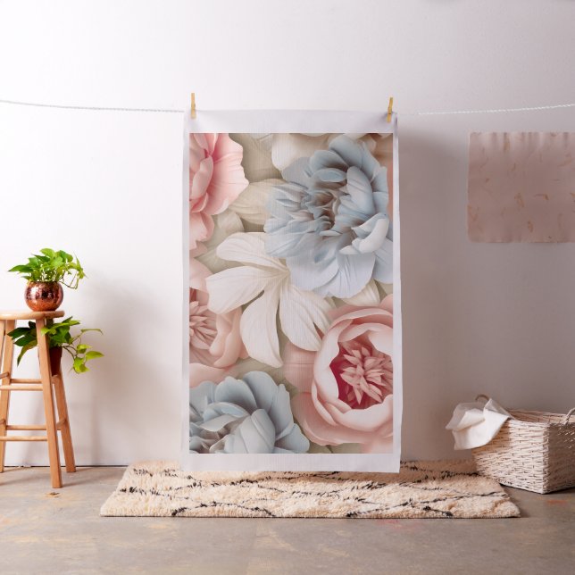 Soft Blush & Blue Peony Floral Art Fabric (In Situ)