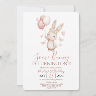 Soft Blush Bunny First Birthday Invitation