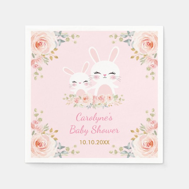 Soft Blush Bunny Rabbit Baby Shower Favours Napkin (Front)