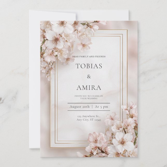 Soft Blush Cherry Blossom Wedding  Invitation (Front)
