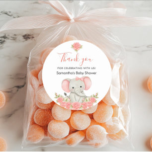 Soft Blush Elephant Baby Shower Favour Classic Round Sticker