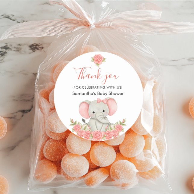 Soft Blush Elephant Baby Shower Favour Classic Round Sticker (Creator Uploaded)