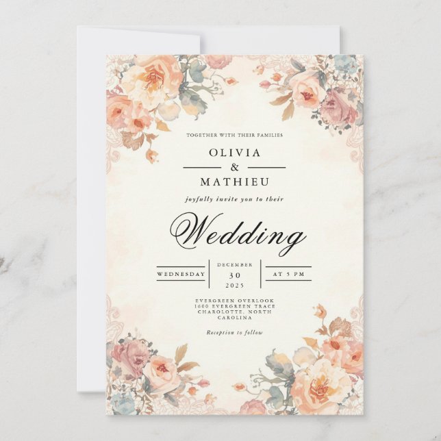 Soft Blush Floral Accent Wedding Invitation (Front)
