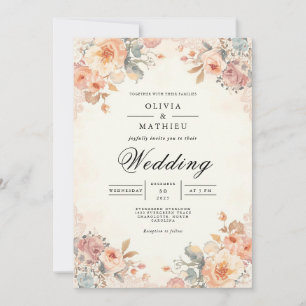 Soft Blush Floral Accent Wedding Invitation
