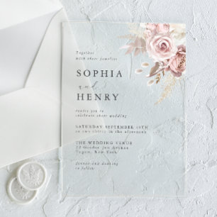 Soft Blush Floral Acrylic Wedding Invitation