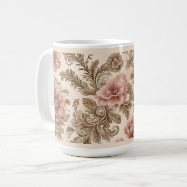 Soft Blush Floral and Scrolls Coffee Mug (Front Left)