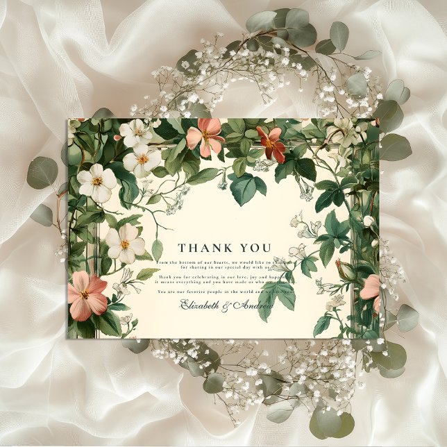 Soft Blush Floral Art Nouveau Wedding Thank You Card (Creator Uploaded)