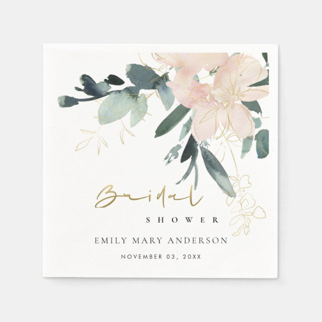 SOFT BLUSH FLORAL BUNCH WATERCOLOR BRIDAL SHOWER NAPKIN (Front)