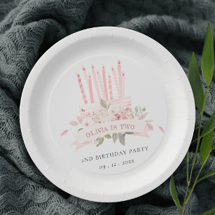 Soft Blush Floral Cake Candles Any Age Birthday Paper Plate