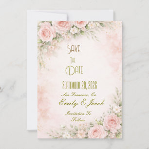Soft Blush Floral Flat Card Save The Date