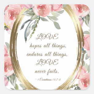 Soft Blush Floral Gold Frame Bible Verse Wedding Square Sticker