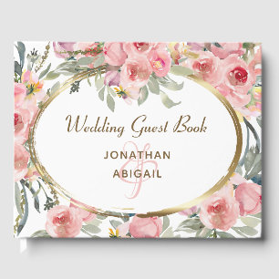Soft Blush Floral Gold Frame Christian Wedding Guest Book