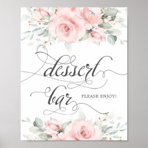Soft Blush Floral Greenery Wedding Dessert Bar  Poster
