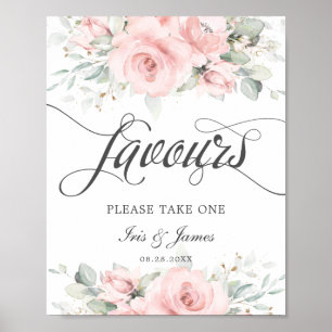 Soft Blush Floral Greenery Wedding Favours Sign