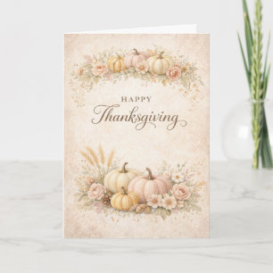 Soft Blush Floral Happy Thanksgiving Pumpkin Card