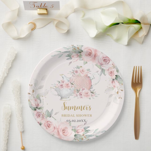Soft Blush Floral High Tea Party Bridal Shower  Paper Plate (Wedding)