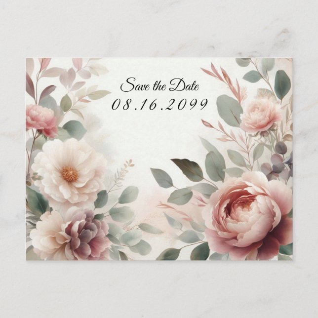 Soft Blush Floral Peony and Rose Serenade  Holiday Postcard (Front)