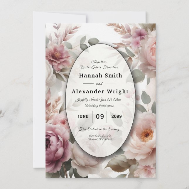 Soft Blush Floral Peony and Rose Serenade Invitation (Front)