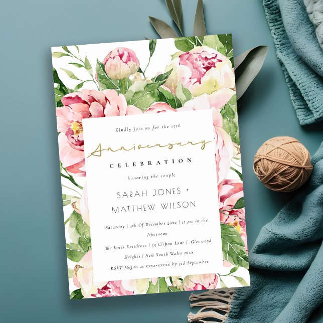 Soft Blush Floral Peony Any Year Anniversary Invitation (Creator Uploaded)
