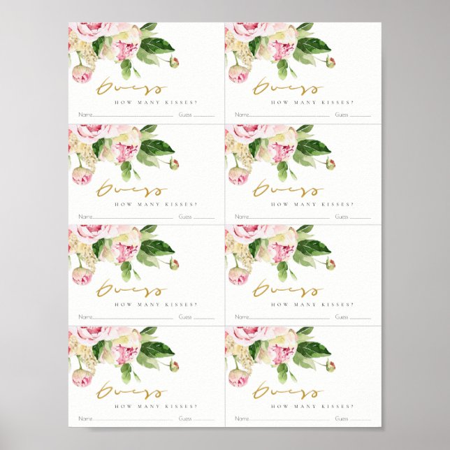 Soft Blush Floral Peony Guess How Many Kisses Post Poster (Front)