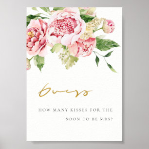 Soft Blush Floral Peony Guess How Many Kisses Sign
