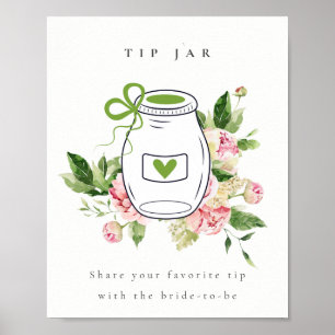 Soft Blush Floral Peony Tip Jar Sign Bridal Shower
