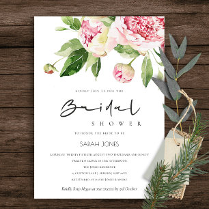 SOFT BLUSH FLORAL PEONY WATERCOLOR BRIDAL SHOWER  INVITATION