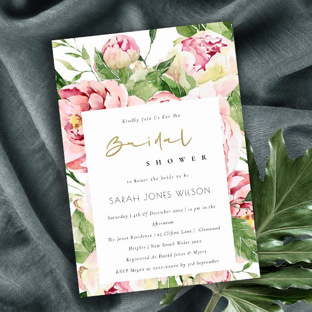 Soft Blush Floral Peony Watercolor Bridal Shower Invitation (Creator Uploaded)