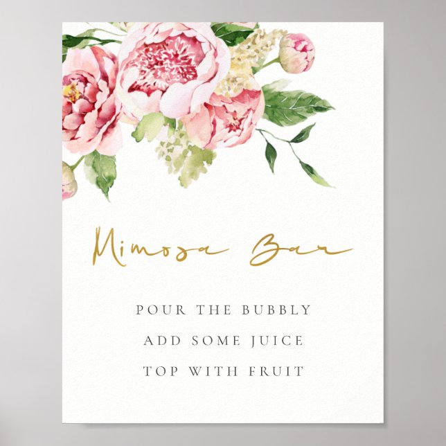 Soft Blush Floral Peony Watercolor Mimosa Bar Sign (Front)