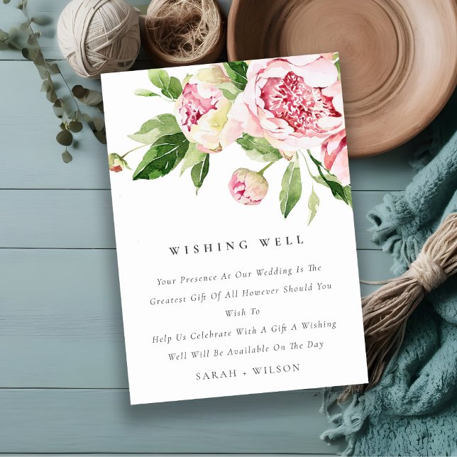 Soft Blush Floral Peony Wedding Wishing Well Enclosure Card (Creator Uploaded)