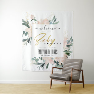 SOFT BLUSH FLORAL WATERCOLOR BABY SHOWER WELCOME TAPESTRY