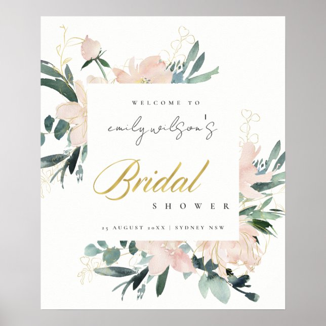 SOFT BLUSH FLORAL WATERCOLOR BRIDAL SHOWER WELCOME POSTER (Front)