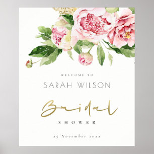 SOFT BLUSH FLORAL WATERCOLOR BRIDAL SHOWER WELCOME POSTER