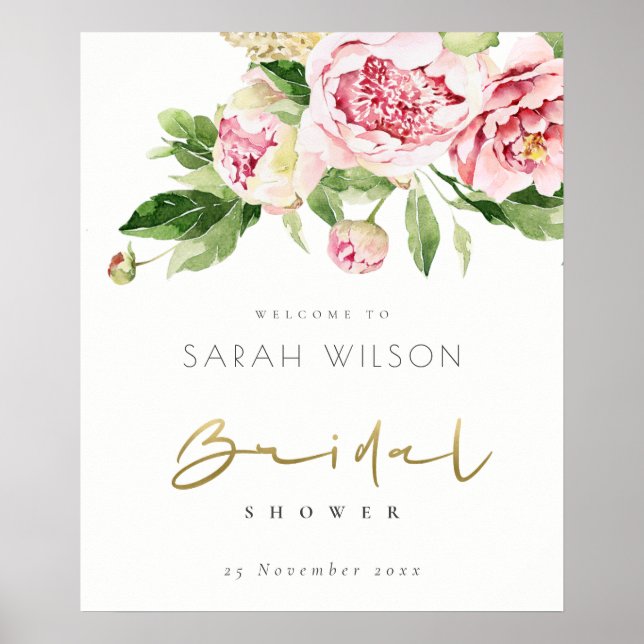SOFT BLUSH FLORAL WATERCOLOR BRIDAL SHOWER WELCOME POSTER (Front)